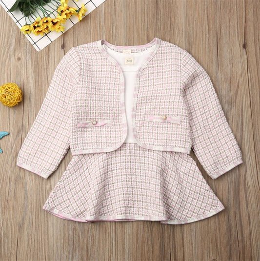 Baby girls' long-sleeved two-piece dress set with incense wind suit, by Ancient Energy, featuring soft fabric and playful design.