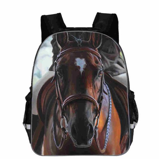 Kids backpack with 3D galloping horses print, ideal for school or travel