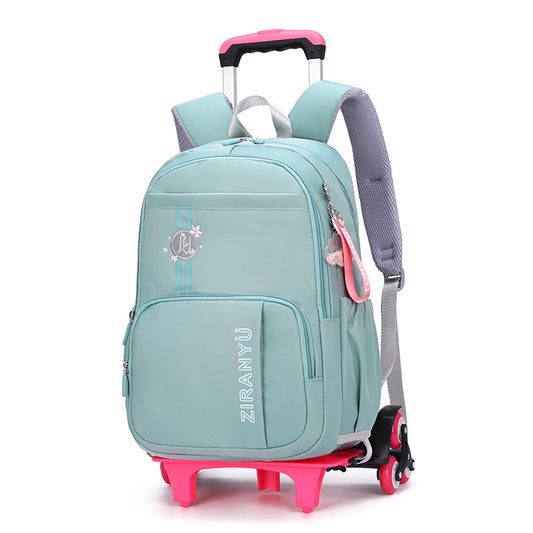 Pink ZIRANYU rolling backpack and matching school bag for kids, ideal for travel and daily use