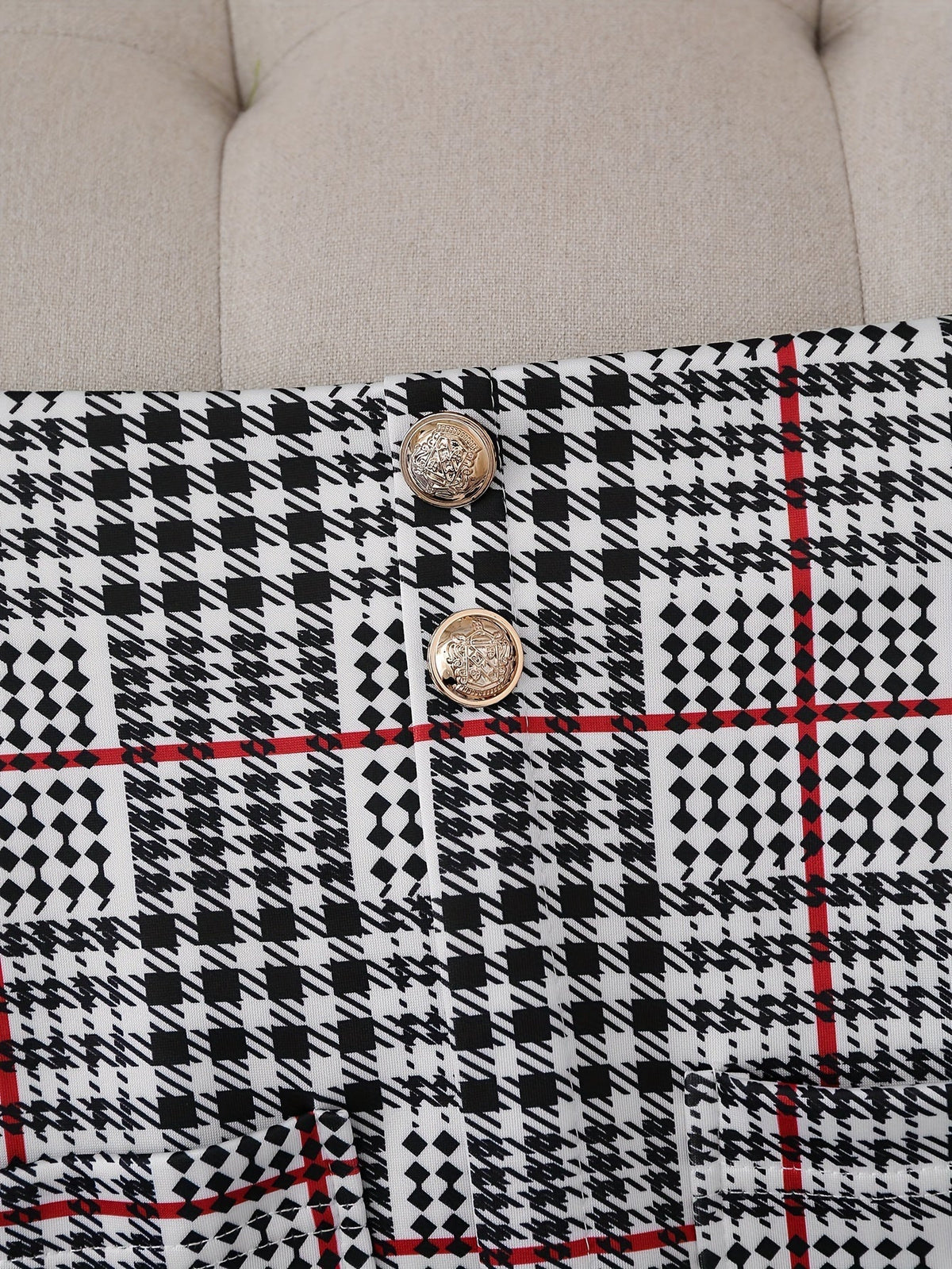 Traje de falda a cuadros de talla grande para mujer – Conjunto de blazer y falda de talle alto de dos piezas