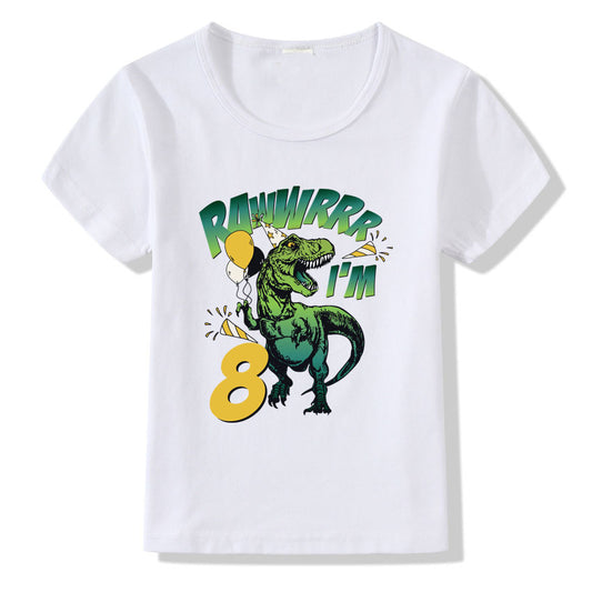 Children's T-shirt with colorful number 1-9 print for birthdays, by Ancient Energy, featuring playful design and vibrant colors.