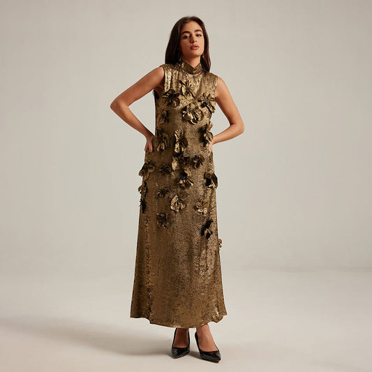 🌸 Three-Dimensional Floral Sleeveless A-Line Dress