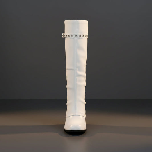 Women's Tall Knee-High Boots – Eyelet Buckle Strap Chunky Heel Slip-On