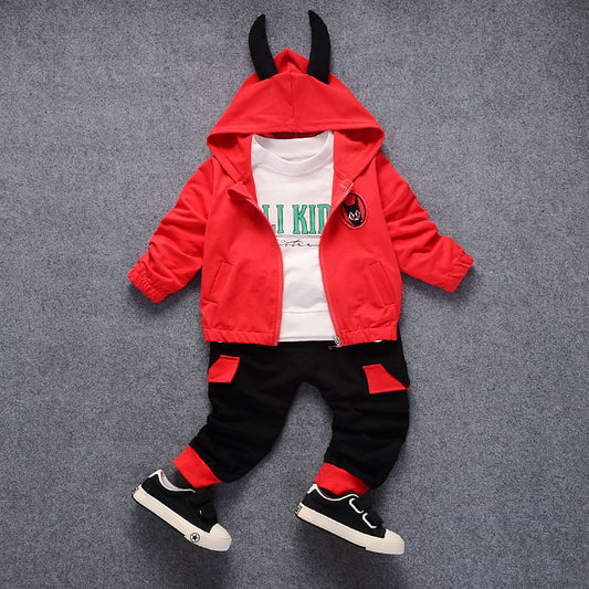 Children's boys' autumn three-piece suit by Ancient Energy, featuring a jacket, vest, and pants for boys' stylish fall wear.