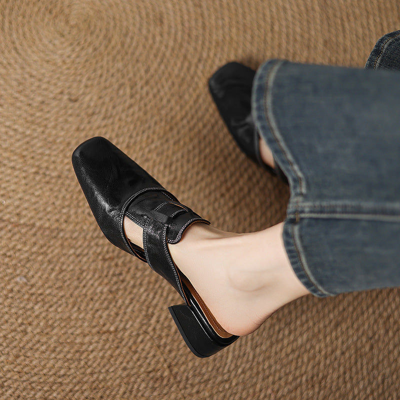 Retro Closed Toe Half Slippers | Women’s Low Heel Summer Sandals