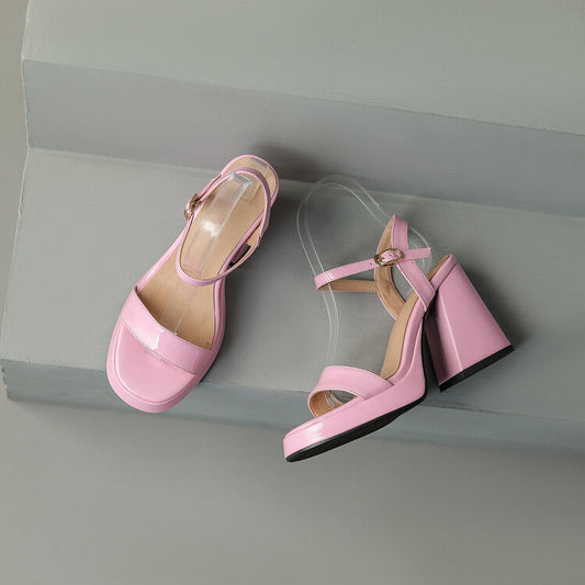 Women's Round Toe Chunky Heel Sandals – Buckle Strap Block Heel