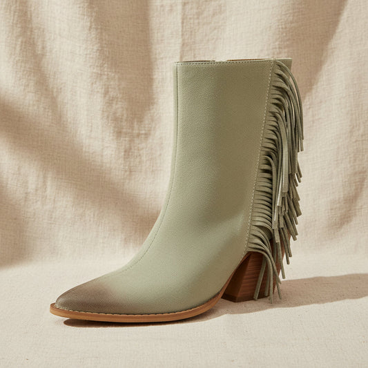 Women's Western Fringe Ankle Boots | Pointed Toe Chunky Heel