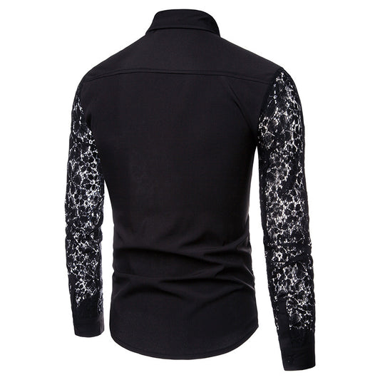 Men's Classic Black Lace-Collar Shirt
