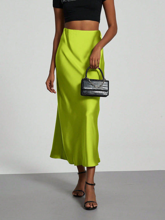 In-Stock Cross-Border Women's Clothing Wholesale European and American Style Elegant Satin Midi Skirt Slimming and Flowy