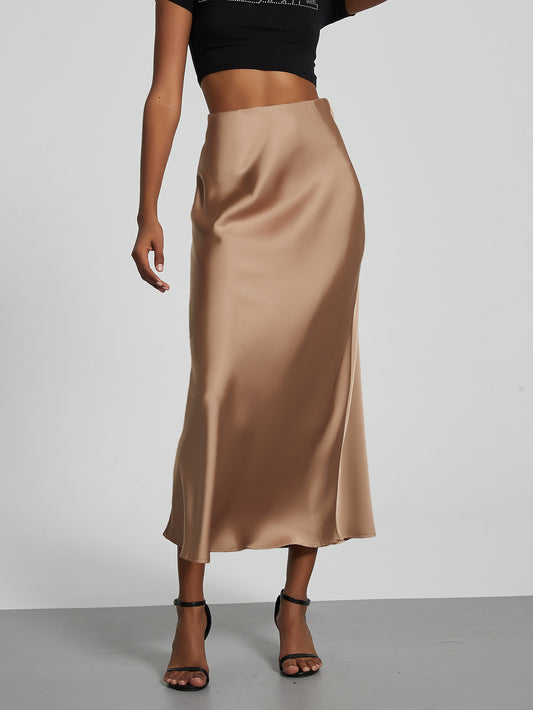 In-Stock Cross-Border Women's Clothing Wholesale European and American Style Elegant Satin Midi Skirt Slimming and Flowy