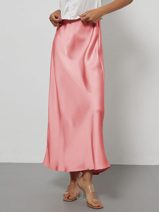 In-Stock Cross-Border Women's Clothing Wholesale European and American Style Elegant Satin Midi Skirt Slimming and Flowy