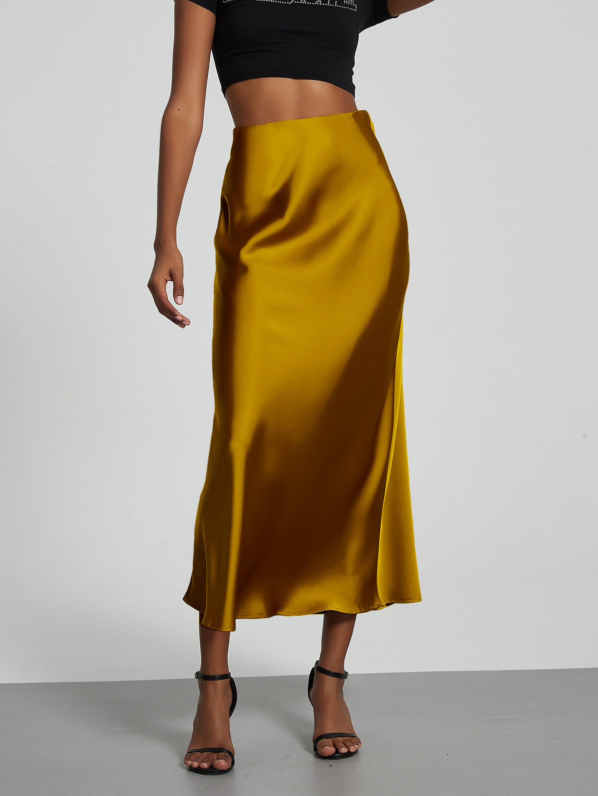 In-Stock Cross-Border Women's Clothing Wholesale European and American Style Elegant Satin Midi Skirt Slimming and Flowy