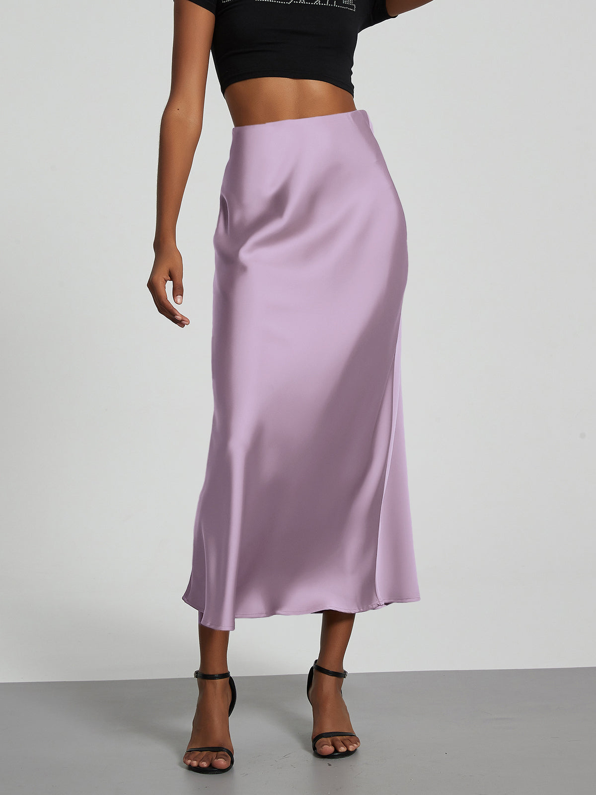 In-Stock Cross-Border Women's Clothing Wholesale European and American Style Elegant Satin Midi Skirt Slimming and Flowy