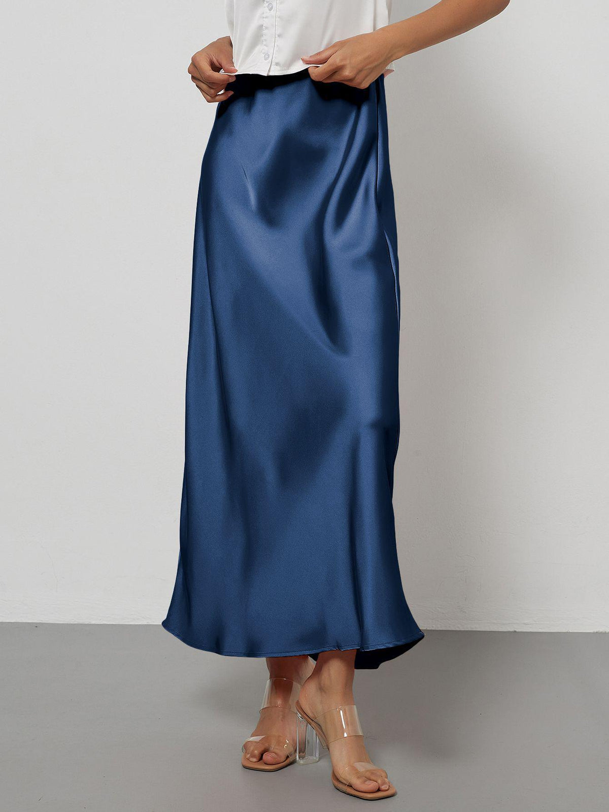 In-Stock Cross-Border Women's Clothing Wholesale European and American Style Elegant Satin Midi Skirt Slimming and Flowy