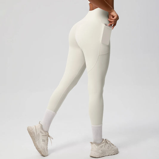 Pantalones Leggings de Mujer de Cintura Alta Elásticos para Yoga Mallas con Bolsillos Push Up Ropa Deportiva para Fitness Running Pantalones de Color Liso