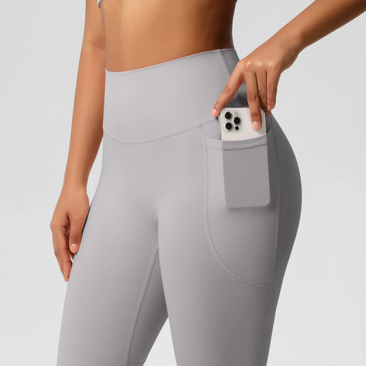 Pantalones Leggings de Mujer de Cintura Alta Elásticos para Yoga Mallas con Bolsillos Push Up Ropa Deportiva para Fitness Running Pantalones de Color Liso
