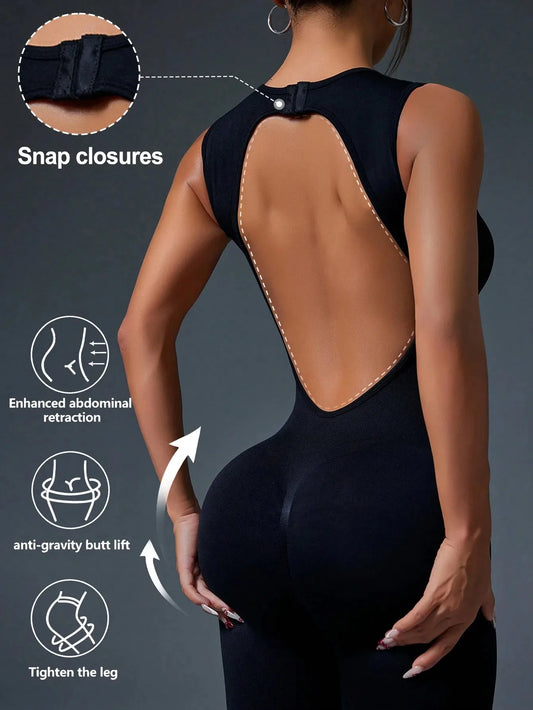 🧘♀️ Seamless Sleeveless Yoga Jumpsuit with Zipper Closure