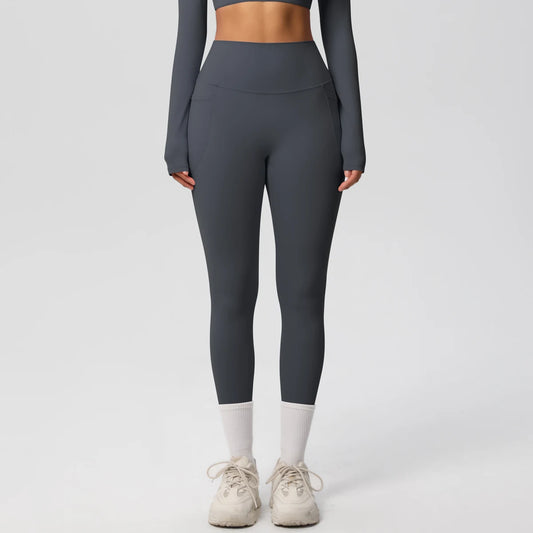 Pantalones Leggings de Mujer de Cintura Alta Elásticos para Yoga Mallas con Bolsillos Push Up Ropa Deportiva para Fitness Running Pantalones de Color Liso