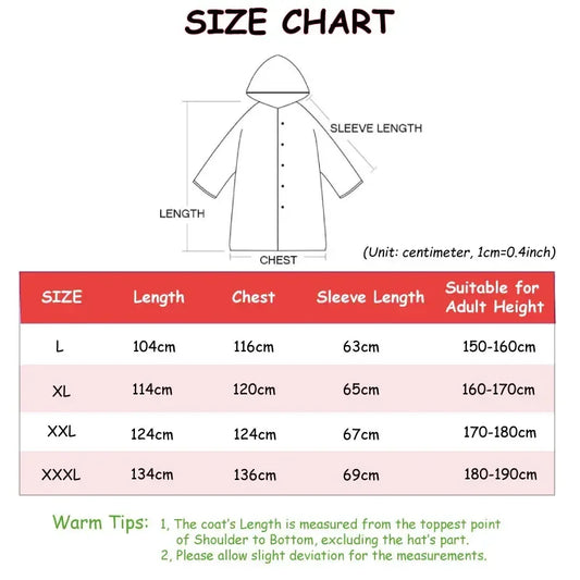 Black Fashion Adult Waterproof Long Raincoat Women's Men's Raincoat Hooded Outdoor Motorcycle, Cycling, Hiking, Fishing