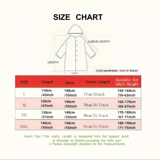 Black Fashion Adult Waterproof Long Raincoat Women's Men's Raincoat Hooded Outdoor Motorcycle, Cycling, Hiking, Fishing