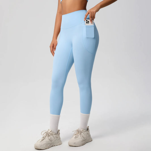 Pantalones Leggings de Mujer de Cintura Alta Elásticos para Yoga Mallas con Bolsillos Push Up Ropa Deportiva para Fitness Running Pantalones de Color Liso
