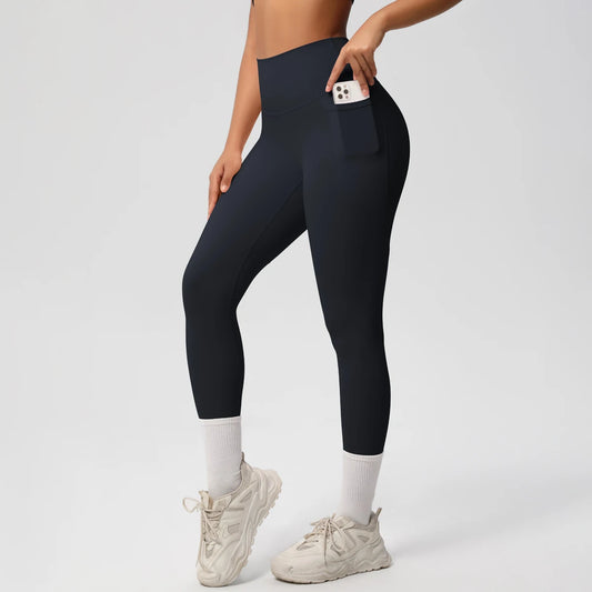 Pantalones Leggings de Mujer de Cintura Alta Elásticos para Yoga Mallas con Bolsillos Push Up Ropa Deportiva para Fitness Running Pantalones de Color Liso