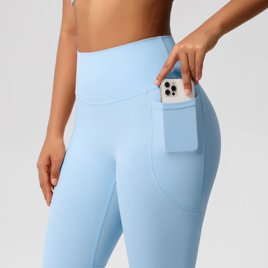 Pantalones Leggings de Mujer de Cintura Alta Elásticos para Yoga Mallas con Bolsillos Push Up Ropa Deportiva para Fitness Running Pantalones de Color Liso