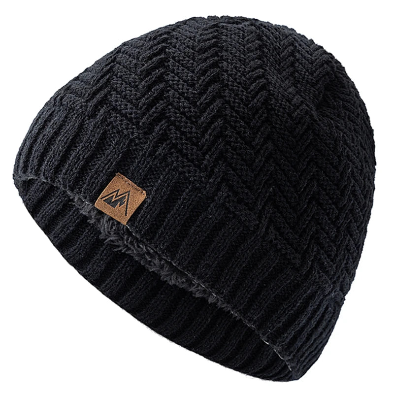 Unisex Peak Labal Winter Hats Fashion Knitted Hats For Men And Women Beanie Cap Outdoor Plush Fur Lined Warm Sports Hats