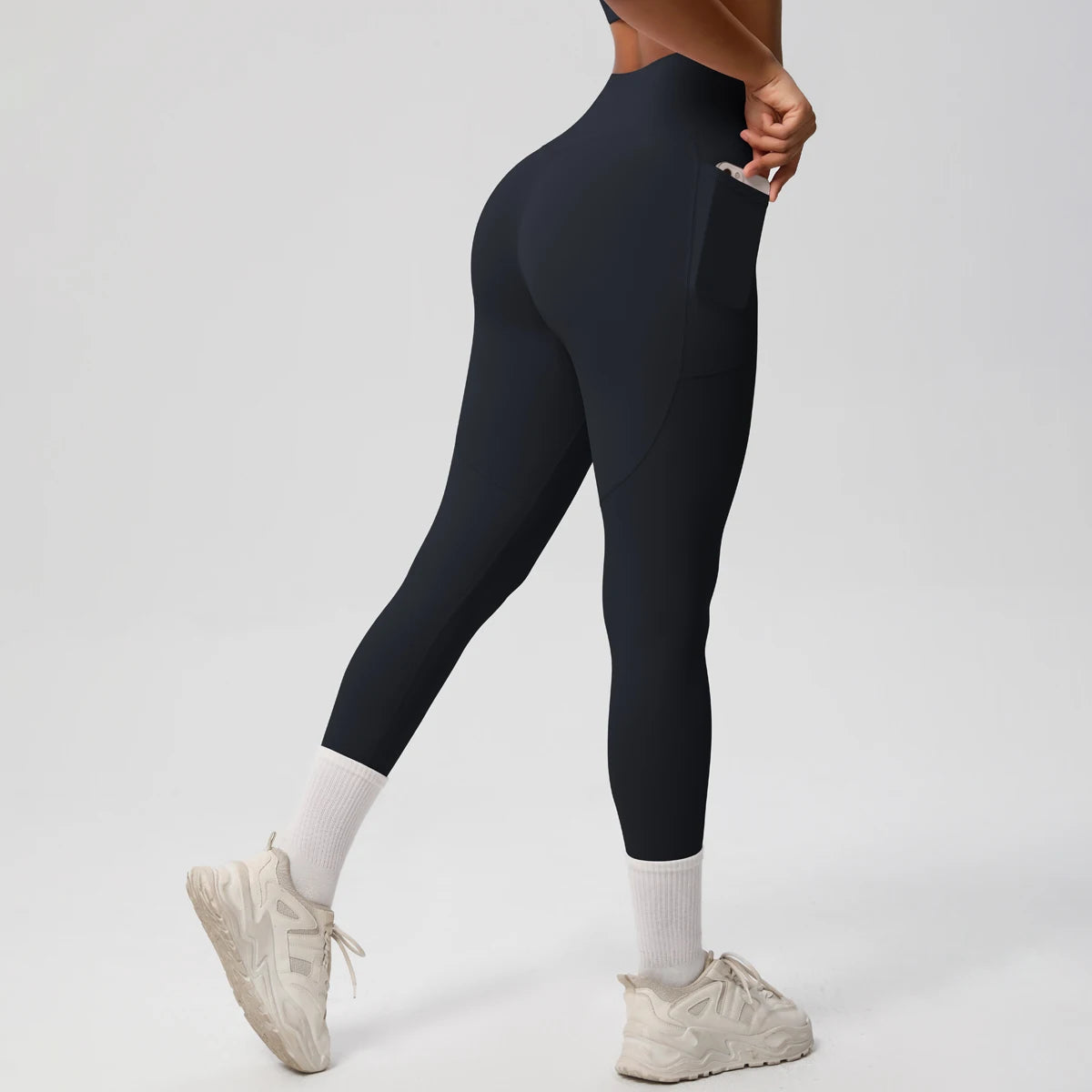 High Waist Women's Leggings Stretch Yoga Pants Tights With Pockets Push Up Fitness Running Sportswear Solid Color Pants