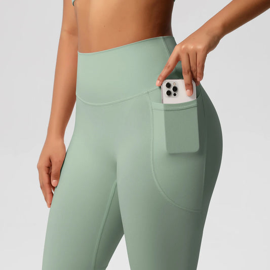 Pantalones Leggings de Mujer de Cintura Alta Elásticos para Yoga Mallas con Bolsillos Push Up Ropa Deportiva para Fitness Running Pantalones de Color Liso