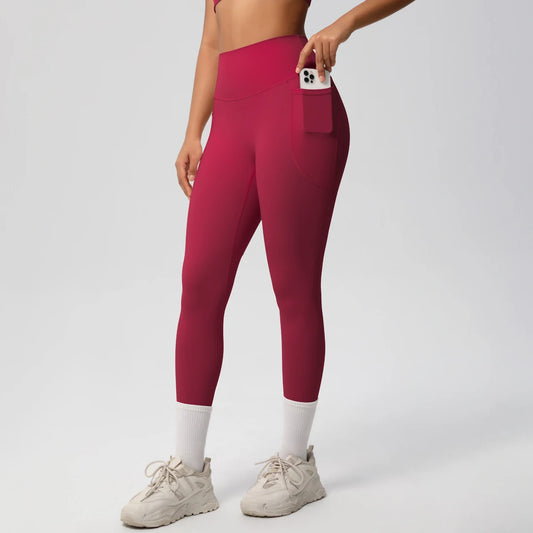Pantalones Leggings de Mujer de Cintura Alta Elásticos para Yoga Mallas con Bolsillos Push Up Ropa Deportiva para Fitness Running Pantalones de Color Liso