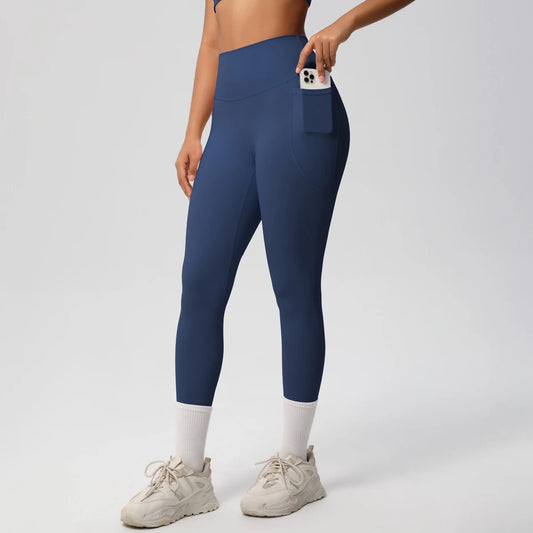 Pantalones Leggings de Mujer de Cintura Alta Elásticos para Yoga Mallas con Bolsillos Push Up Ropa Deportiva para Fitness Running Pantalones de Color Liso