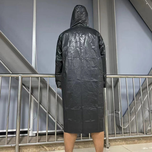 Black Fashion Adult Waterproof Long Raincoat Women's Men's Raincoat Hooded Outdoor Motorcycle, Cycling, Hiking, Fishing