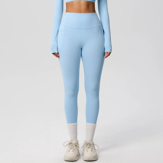 Pantalones Leggings de Mujer de Cintura Alta Elásticos para Yoga Mallas con Bolsillos Push Up Ropa Deportiva para Fitness Running Pantalones de Color Liso