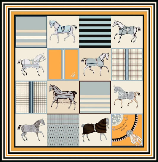 90x90cm New Design Horse Universe Printed Twill Silk Scarf Square Scarves Lady Wraps Kerchief Woman Neck Shawl Wraps