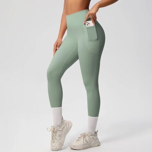 Pantalones Leggings de Mujer de Cintura Alta Elásticos para Yoga Mallas con Bolsillos Push Up Ropa Deportiva para Fitness Running Pantalones de Color Liso