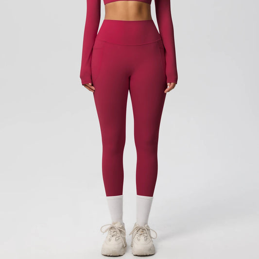 Pantalones Leggings de Mujer de Cintura Alta Elásticos para Yoga Mallas con Bolsillos Push Up Ropa Deportiva para Fitness Running Pantalones de Color Liso