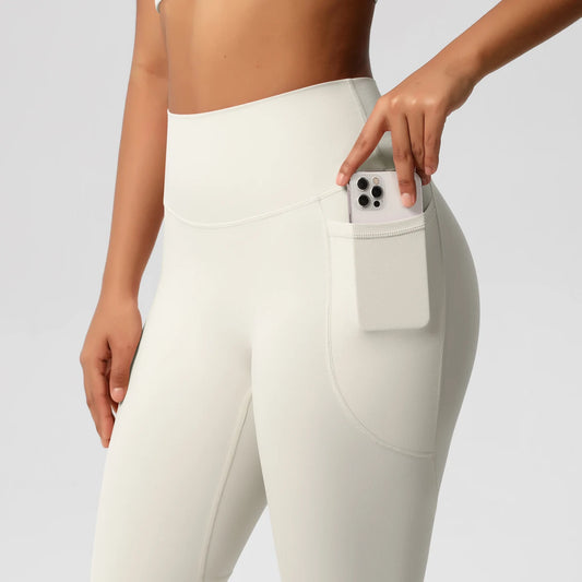 Pantalones Leggings de Mujer de Cintura Alta Elásticos para Yoga Mallas con Bolsillos Push Up Ropa Deportiva para Fitness Running Pantalones de Color Liso
