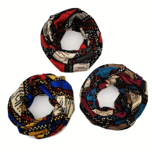 Autumn & Winter Vintage Printed Beanie - Classic Color Block Elastic Slouchy Skull Cap Boho Neck Gaiter Windproof for Women Men
