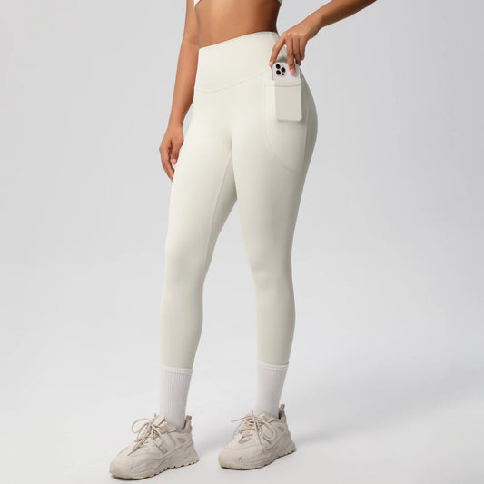 Pantalones Leggings de Mujer de Cintura Alta Elásticos para Yoga Mallas con Bolsillos Push Up Ropa Deportiva para Fitness Running Pantalones de Color Liso