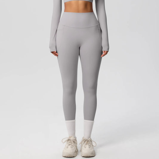 Pantalones Leggings de Mujer de Cintura Alta Elásticos para Yoga Mallas con Bolsillos Push Up Ropa Deportiva para Fitness Running Pantalones de Color Liso