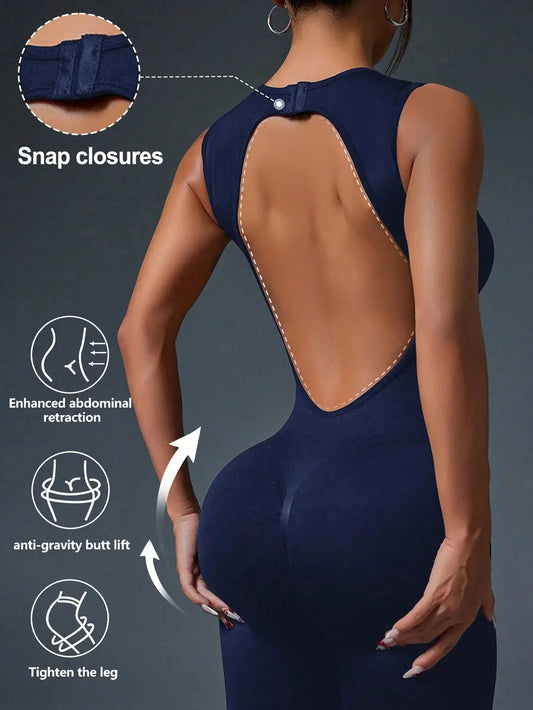 🧘♀️ Seamless Sleeveless Yoga Jumpsuit with Zipper Closure