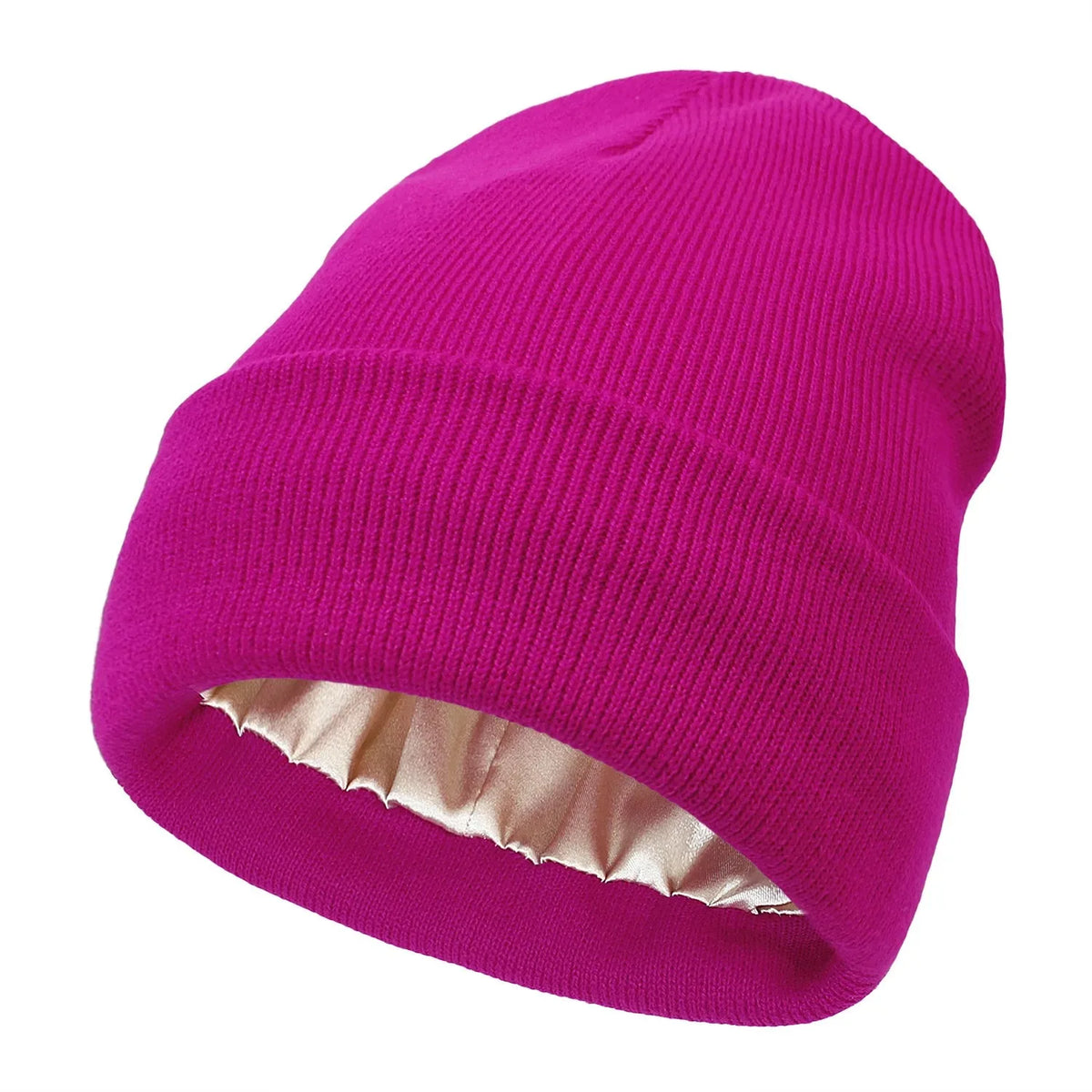 Unisex Satin Lined Beanie Hat For Women Winter Silk Lining Slouchy Warm Cuffed Skullies 2Layer Hair Cover Sleep Cap