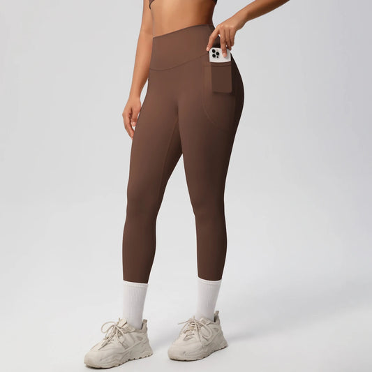 Pantalones Leggings de Mujer de Cintura Alta Elásticos para Yoga Mallas con Bolsillos Push Up Ropa Deportiva para Fitness Running Pantalones de Color Liso