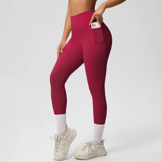 Pantalones Leggings de Mujer de Cintura Alta Elásticos para Yoga Mallas con Bolsillos Push Up Ropa Deportiva para Fitness Running Pantalones de Color Liso