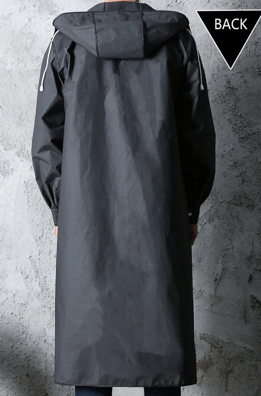 Black Fashion Adult Waterproof Long Raincoat Women's Men's Raincoat Hooded Outdoor Motorcycle, Cycling, Hiking, Fishing