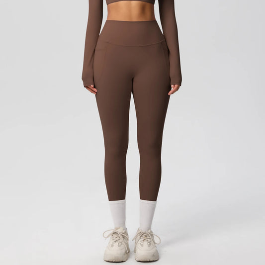 Pantalones Leggings de Mujer de Cintura Alta Elásticos para Yoga Mallas con Bolsillos Push Up Ropa Deportiva para Fitness Running Pantalones de Color Liso