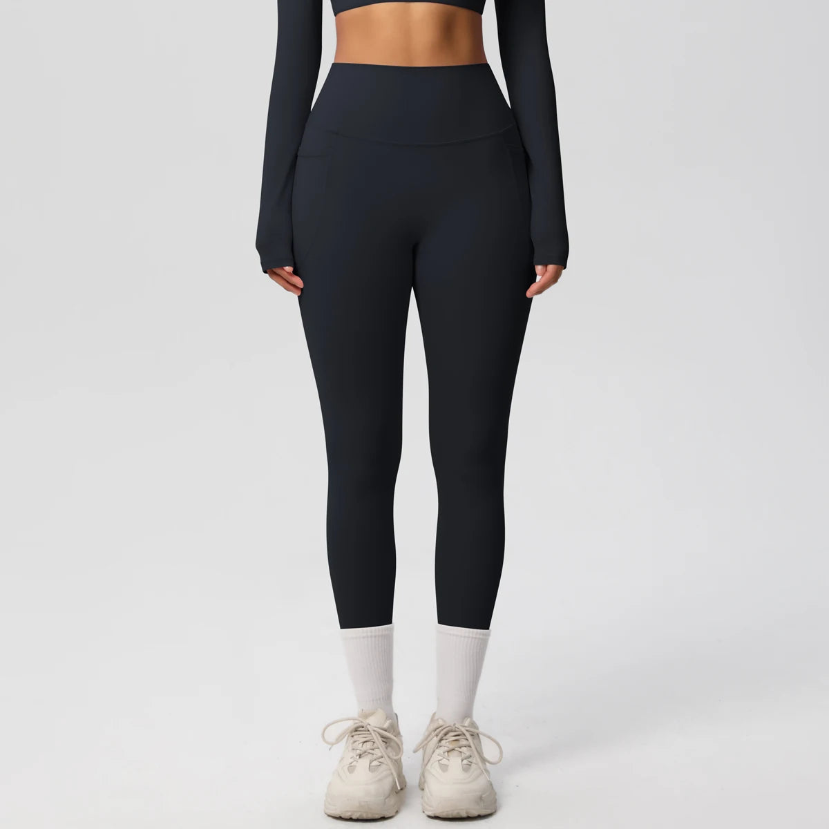 High Waist Women's Leggings Stretch Yoga Pants Tights With Pockets Push Up Fitness Running Sportswear Solid Color Pants