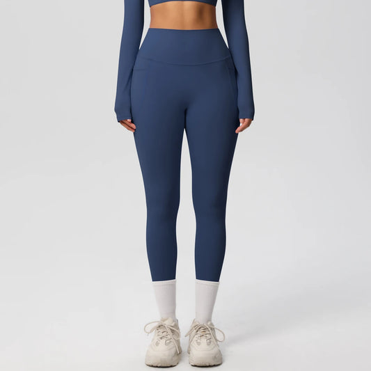 Pantalones Leggings de Mujer de Cintura Alta Elásticos para Yoga Mallas con Bolsillos Push Up Ropa Deportiva para Fitness Running Pantalones de Color Liso