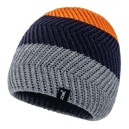 Unisex JZML Letter Label Decor Beanie Hat Casual Colorful Stripes Winter Knitted Hat Daily Life And Outdoor Ski Sports Cap